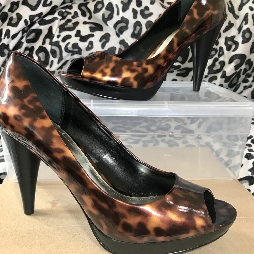 4” Leopard Print Heels With Peep-Toe - image 1